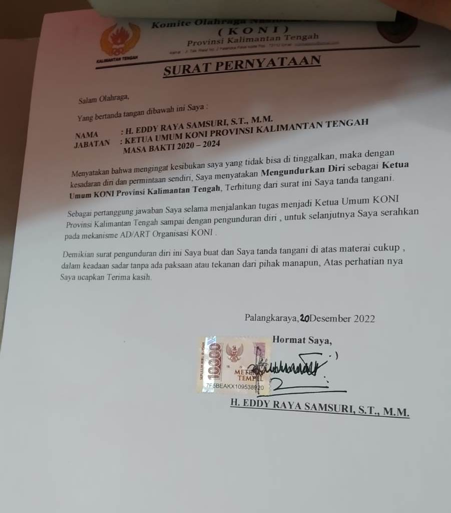 Eddy raya mundur sebagai ketua umum koni kalteng