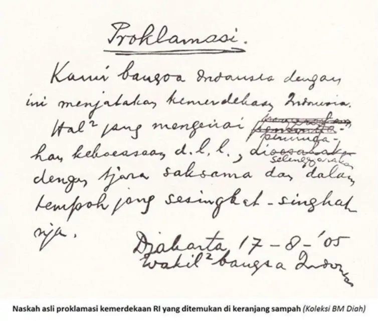 Naskah Asli Proklamasi Kemerdekaan Indonesia