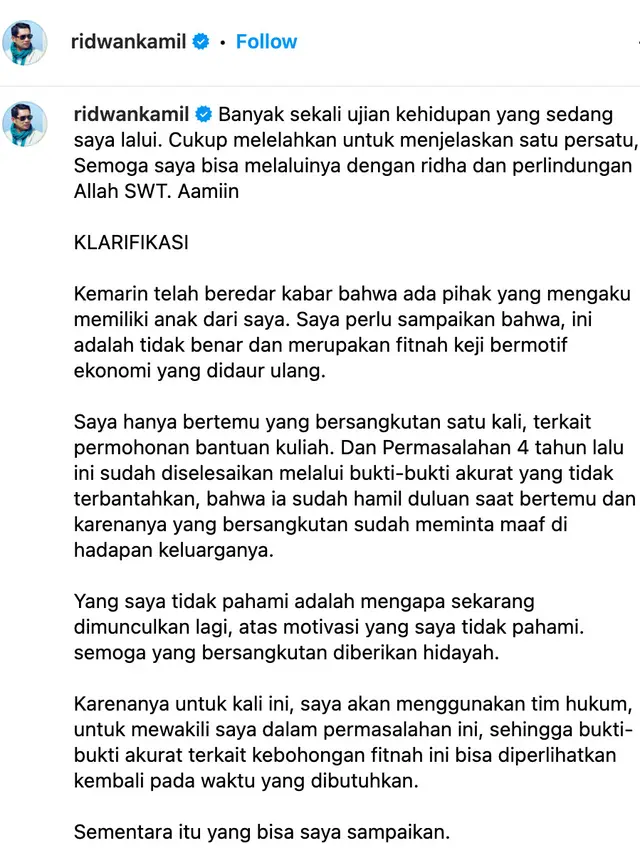 Klarifikasi Ridwan Kamil