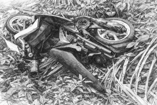 Ilustrasi Motor Masuk Jurang